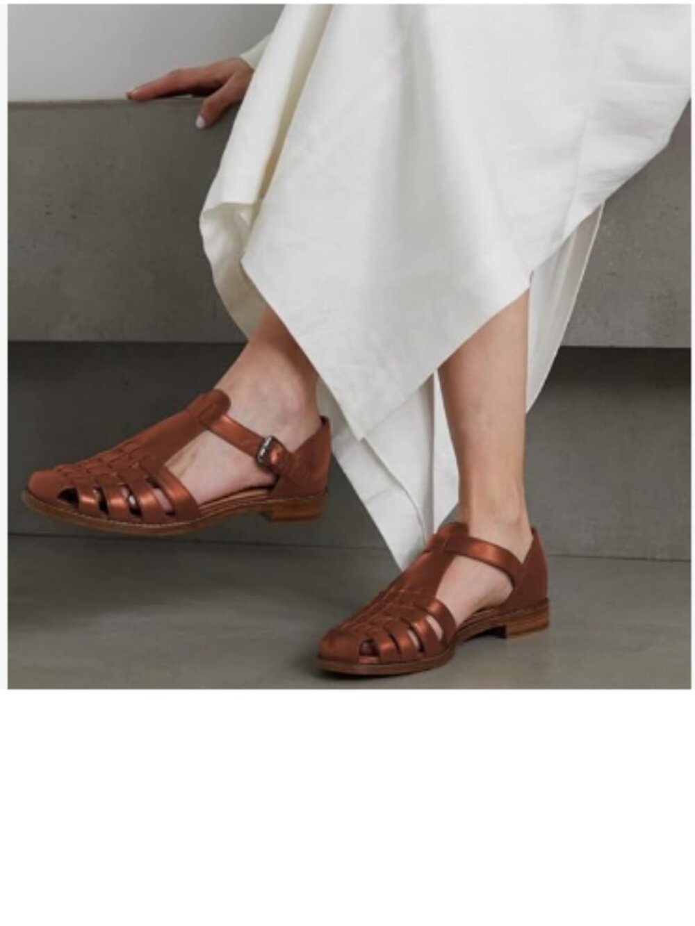FSJ Brown Retro Closed Toe Low Block Heel Woven Roman Ankle Strap Caged Sandals